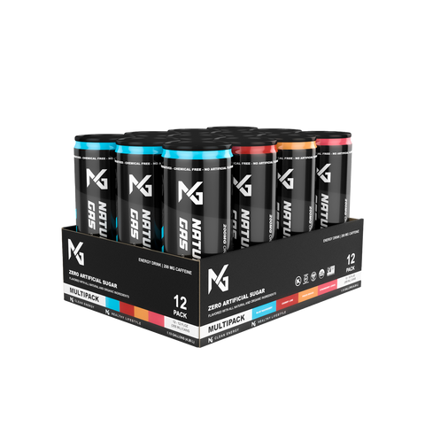 Natural Gas organic energy drink four-can lineup